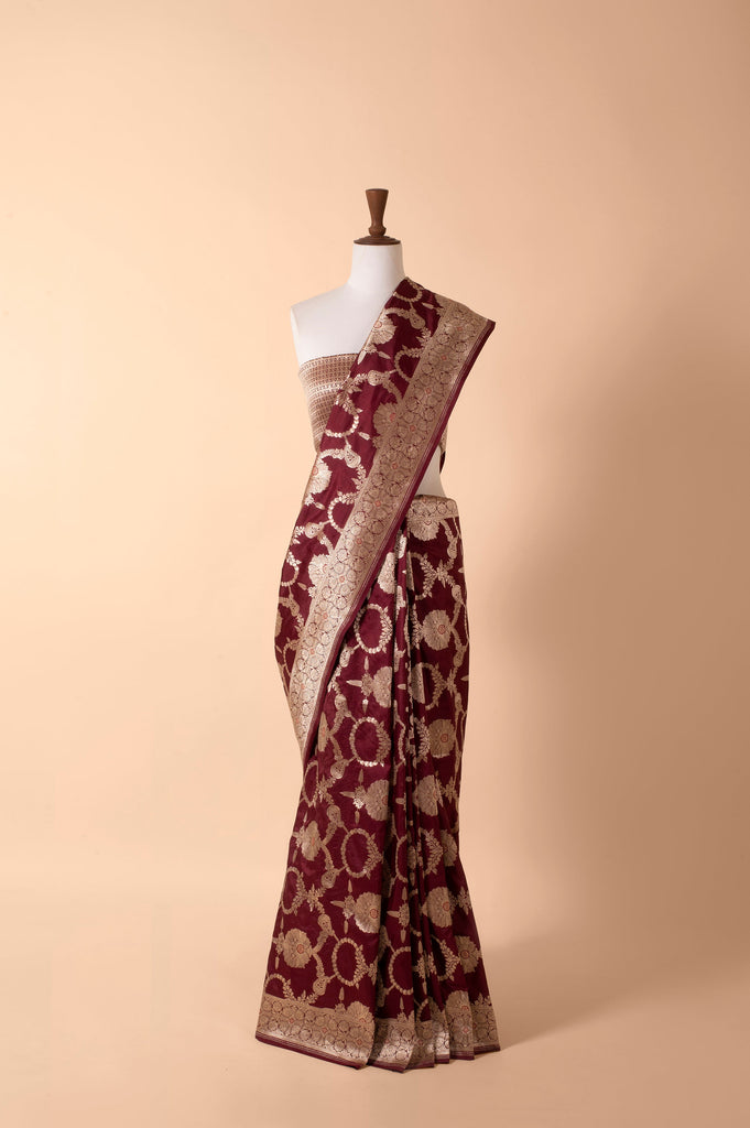 Handwoven Maroon Silk Sari