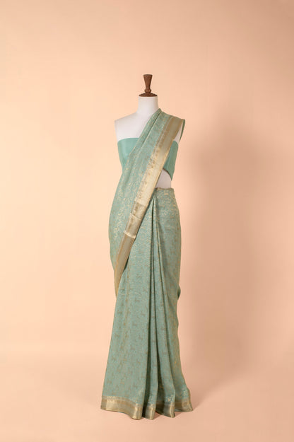 Handwoven Blue Georgette Sari