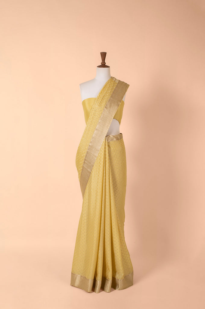 Handwoven Yellow Georgette Sari