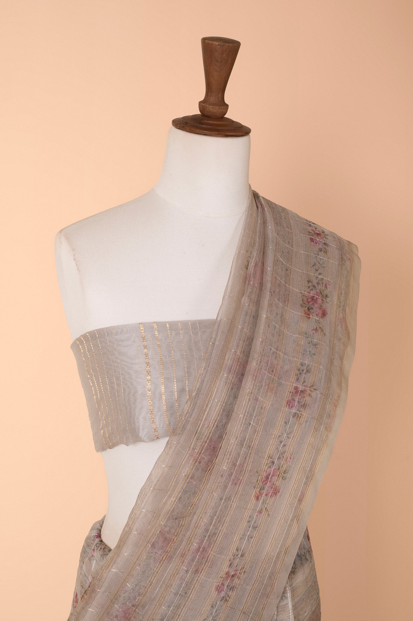 Handwoven Grey Digital Printed  Chanderi Sari