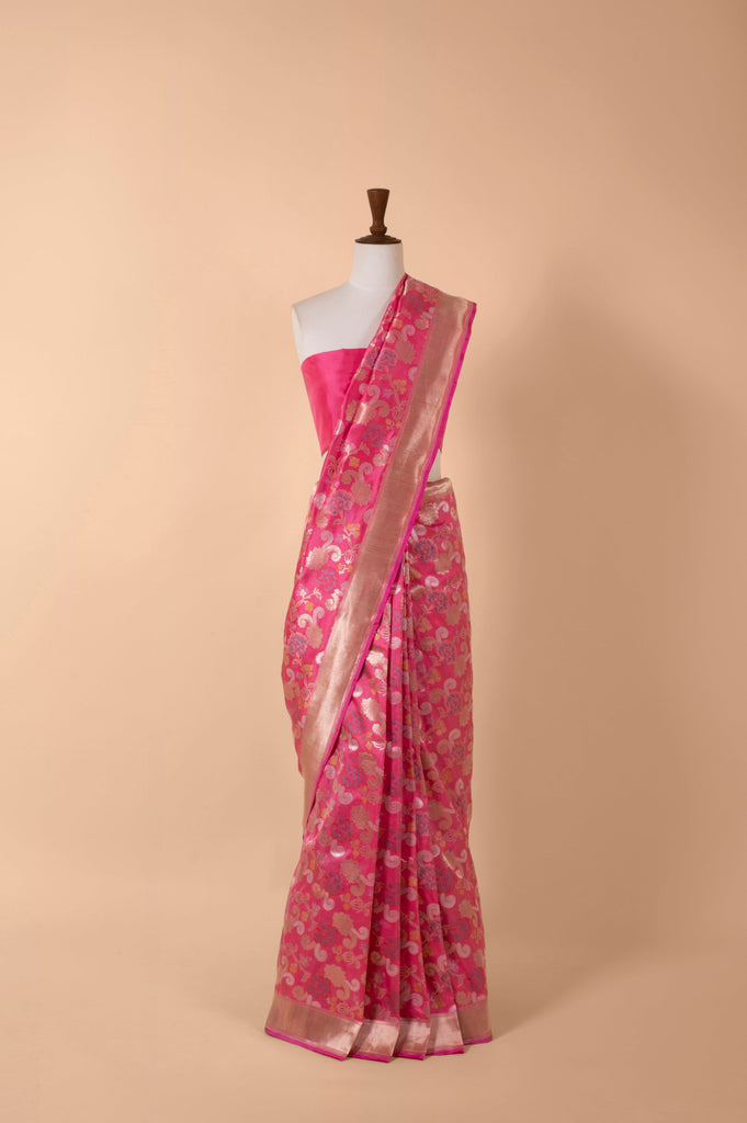 Handwoven Pink Silk Sari