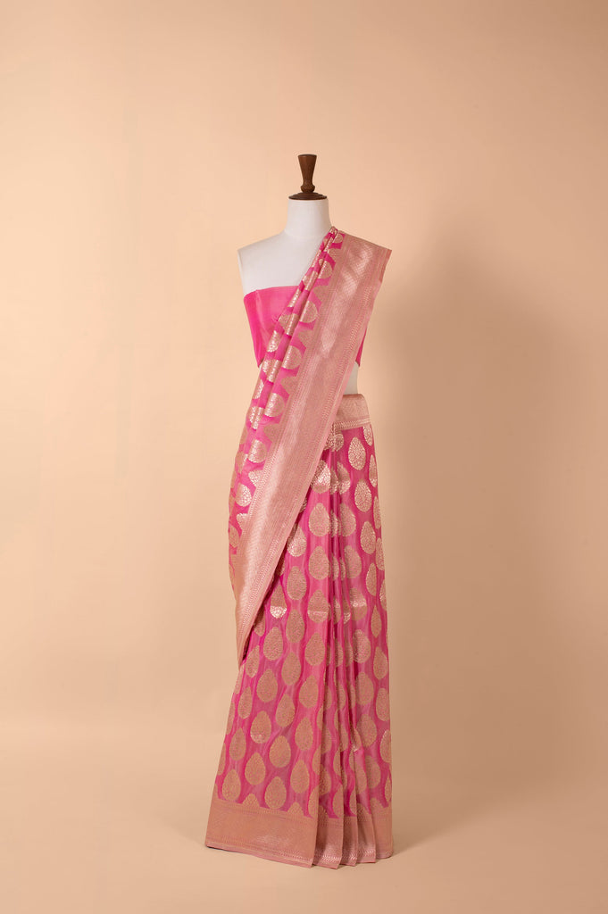 Handwoven Pink Silk Sari