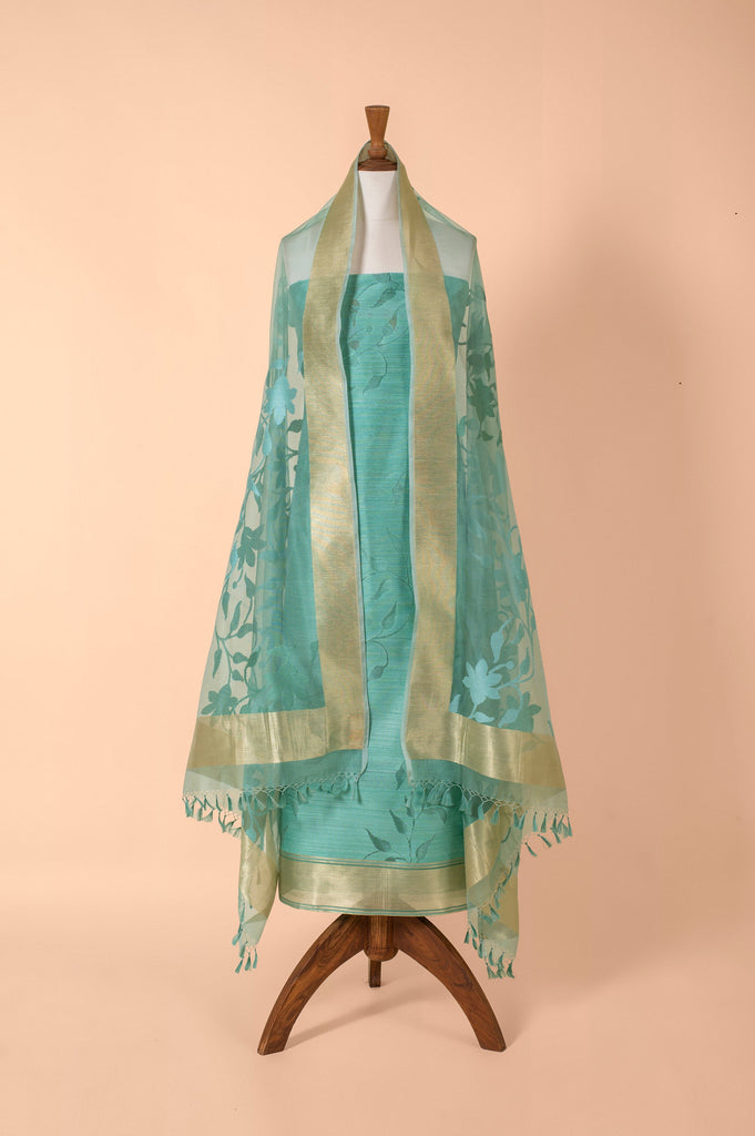 Handwoven Green Banarasi Net Suit Piece