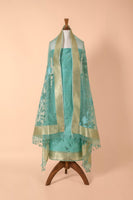 Handwoven Green Banarasi Net Suit Piece