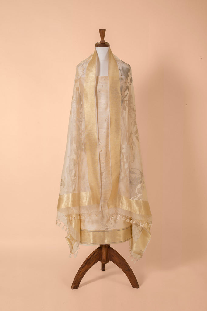 Handwoven Gold Banarasi Net Suit Piece