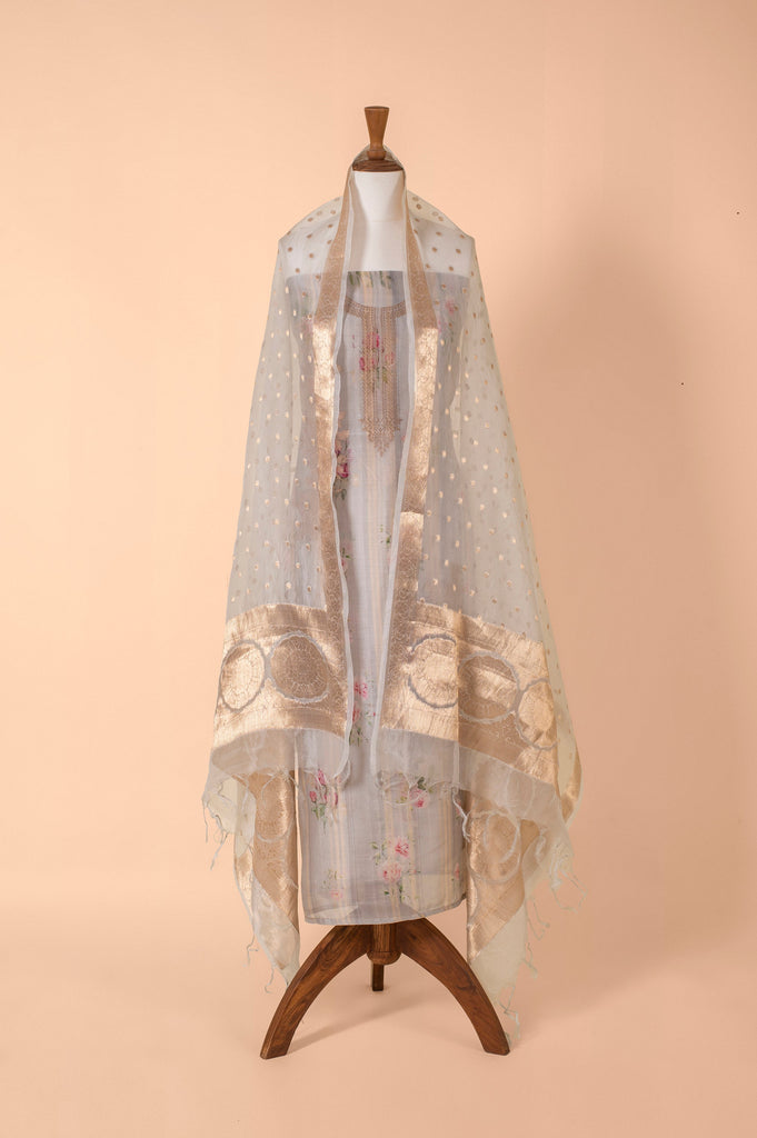 Handwoven Grey Chanderi Suit Piece