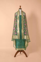 Handwoven Green Banarasi Net Suit Piece