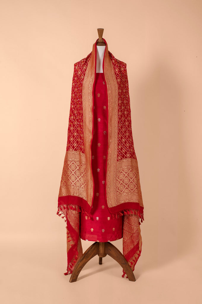 Handwoven Red Silk Suit Piece