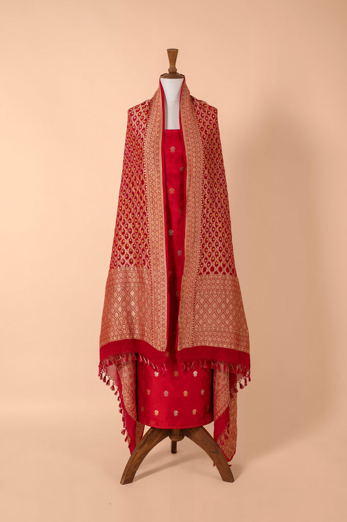 Handwoven Red Silk Suit Piece