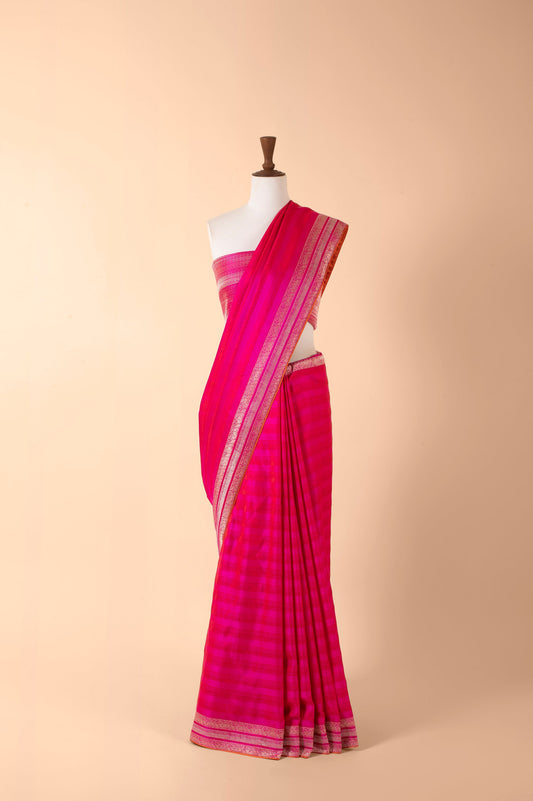 Handwoven Pink Satin Silk Saree