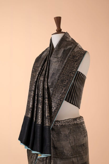 Handwoven Black Silk Sari