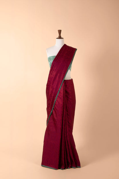 Handwoven Red Satin Silk Sari