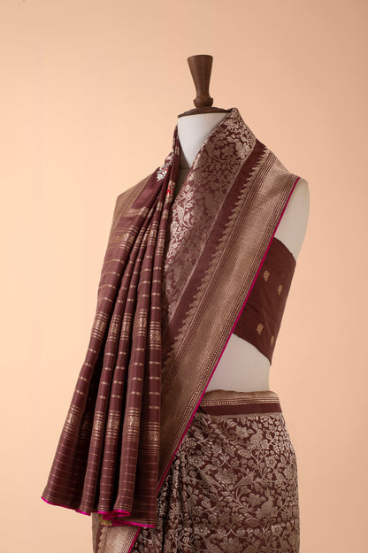 Handwoven Brown Silk Sari