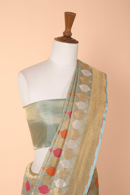 Handwoven Teal Tissue Sari