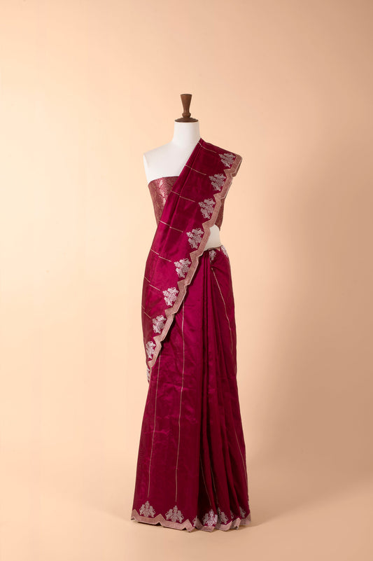 Handwoven Garnet Silk Sari