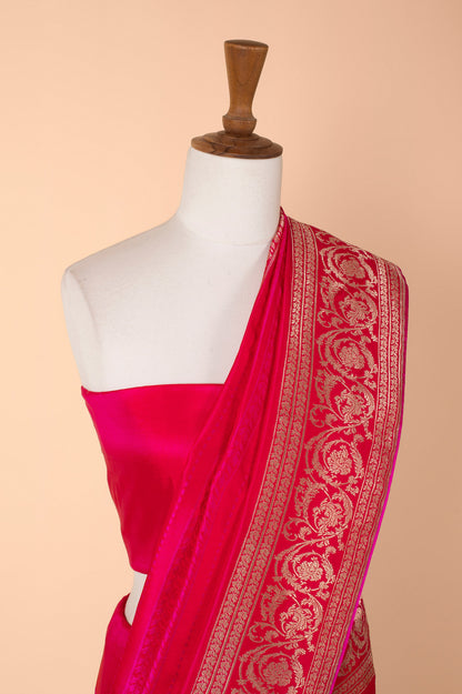 Handwoven Pink Satin Silk Sari