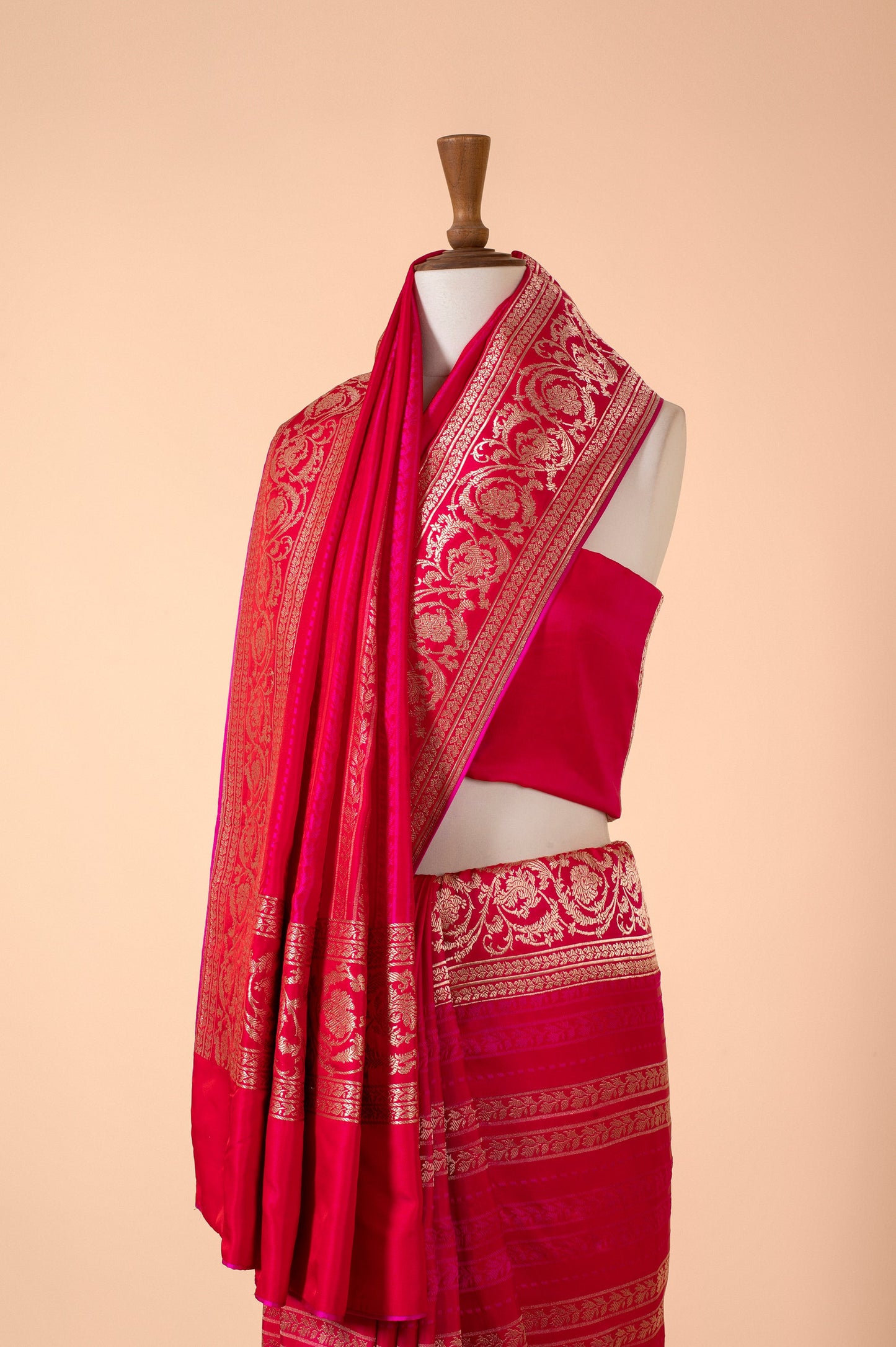 Handwoven Pink Satin Silk Sari
