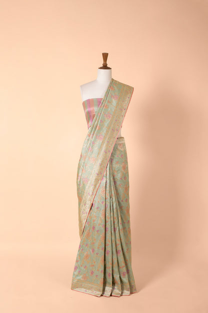 Handwoven Mint Green Silk Sari