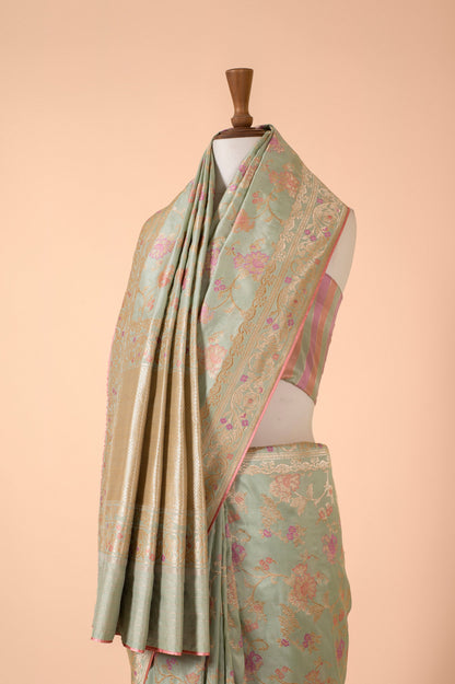 Handwoven Mint Green Silk Sari