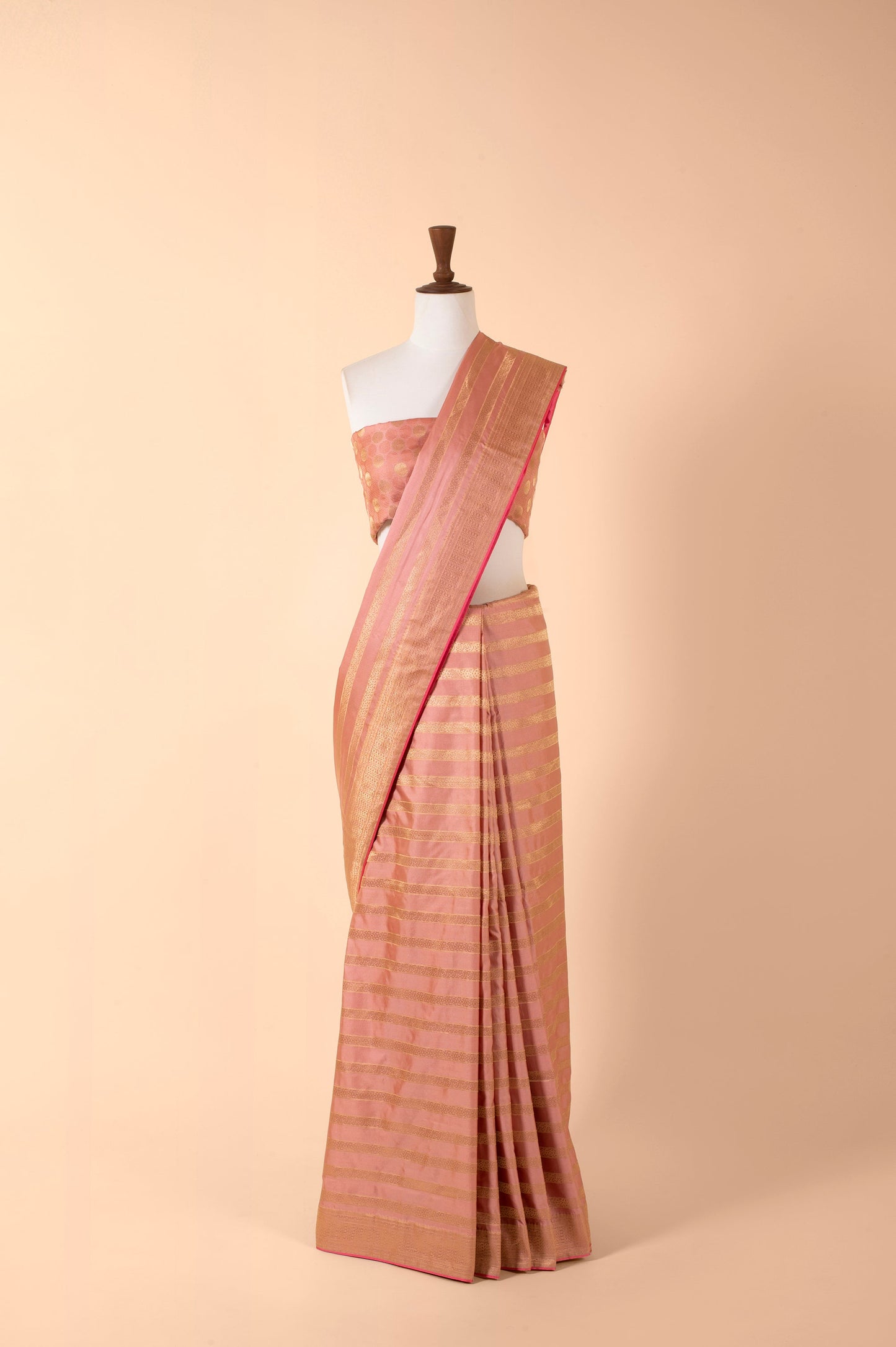 Handwoven Peach Silk Sari