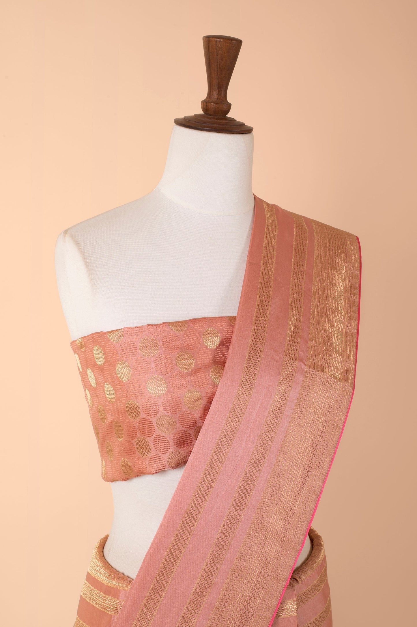 Handwoven Peach Silk Sari