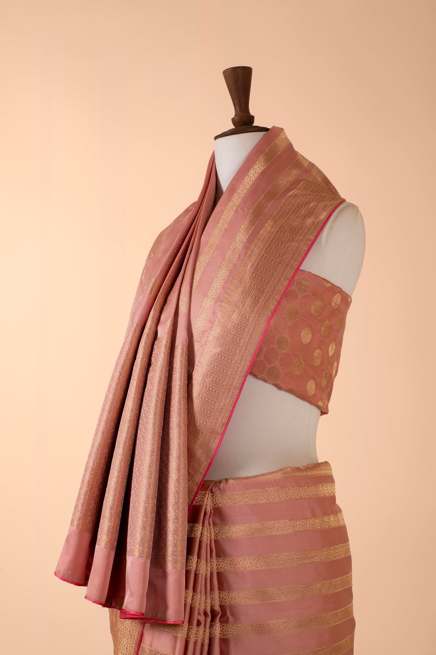 Handwoven Peach Silk Sari