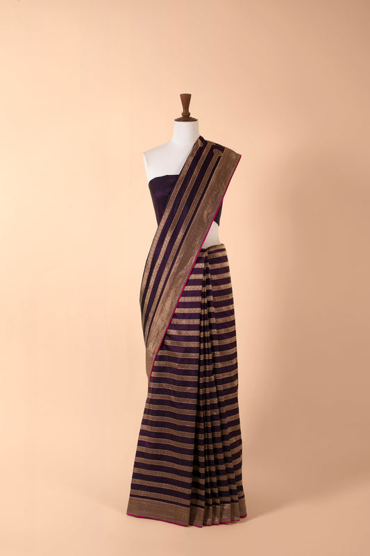 Handwoven Aubergine Silk Saree