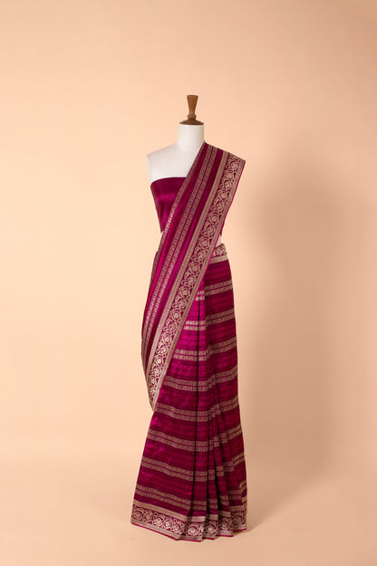 Handwoven Garnet Satin Silk Sari