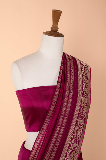Handwoven Garnet Satin Silk Sari