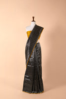 Handwoven Black Satin Silk Saree