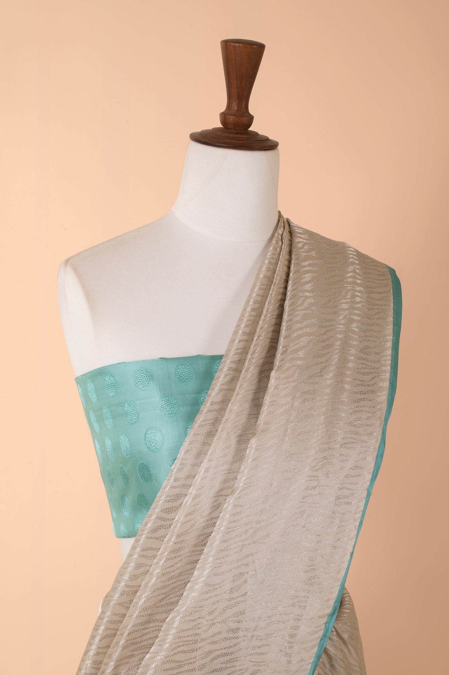 Handwoven Silver Satin Silk Sari