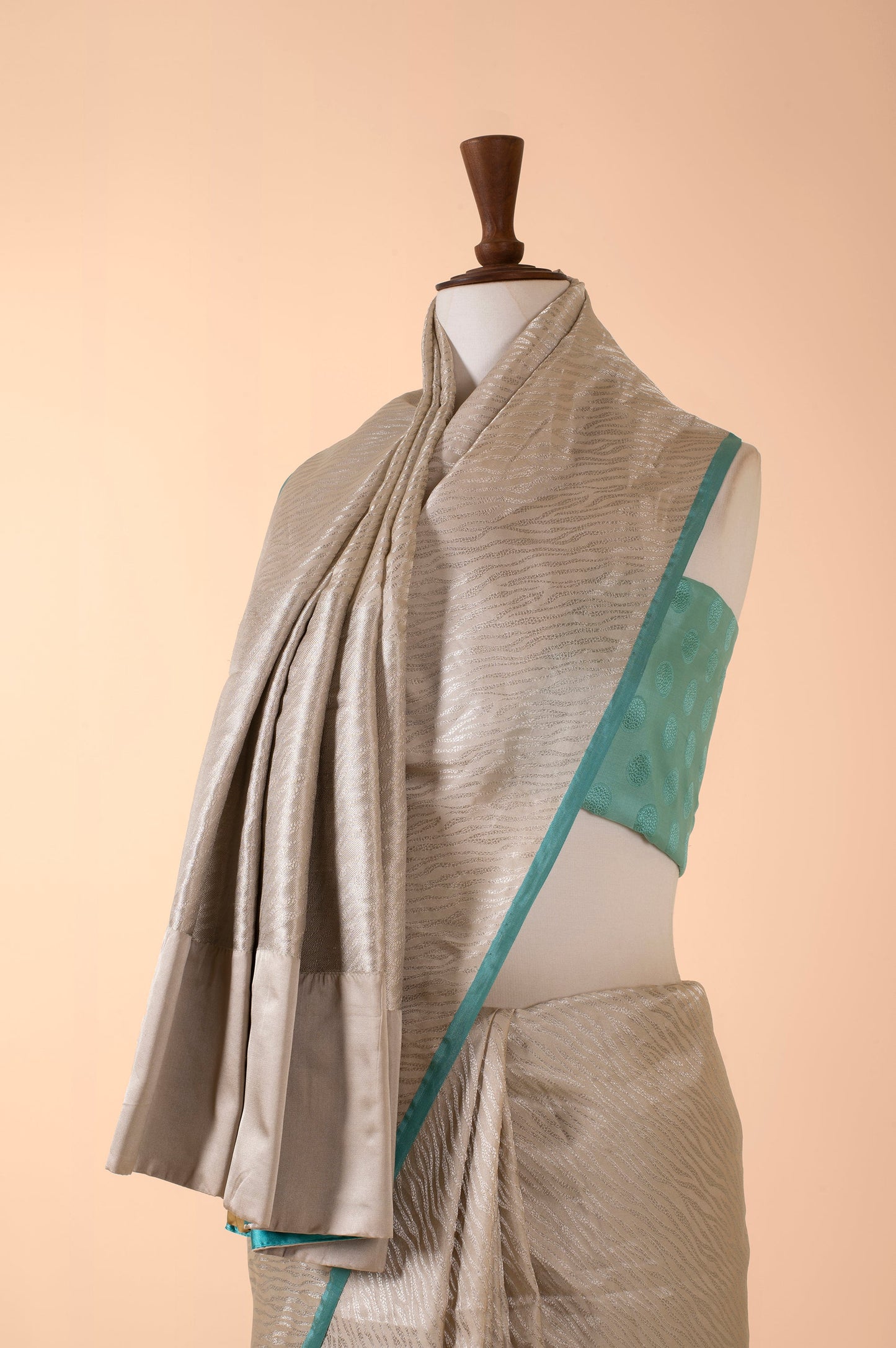 Handwoven Silver Satin Silk Sari