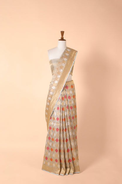 Handwoven Beige Tissue Sari