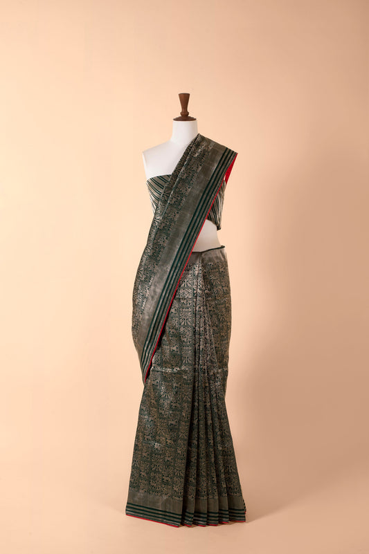 Handwoven  Bottle Green Silk Saree