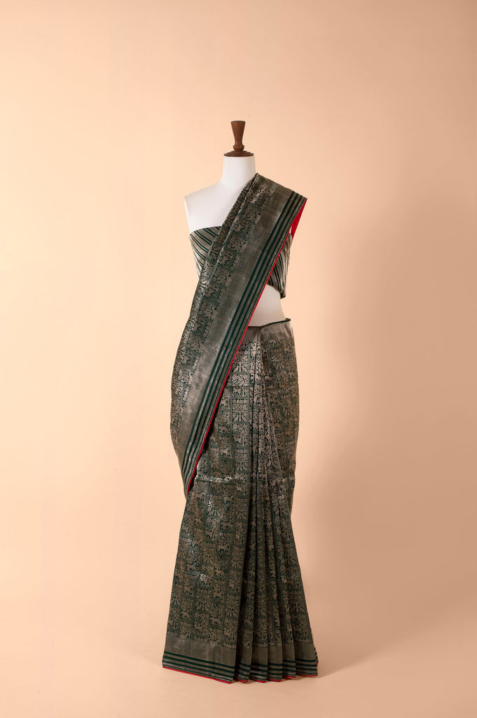 Handwoven  Bottle Green Silk Saree