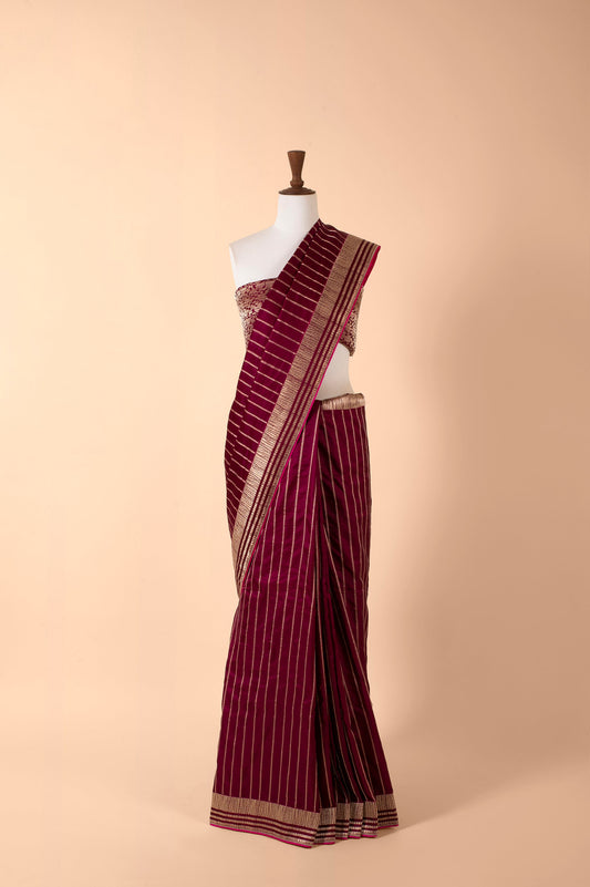 Handwoven Maroon Silk Sari