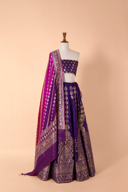 Handwoven Purple Satin Silk Lehenga