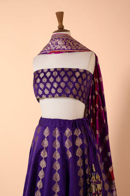 Handwoven Purple Satin Silk Lehenga