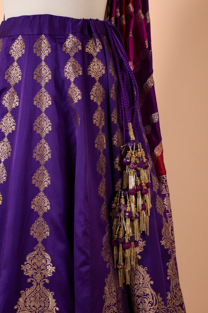 Handwoven Purple Satin Silk Lehenga