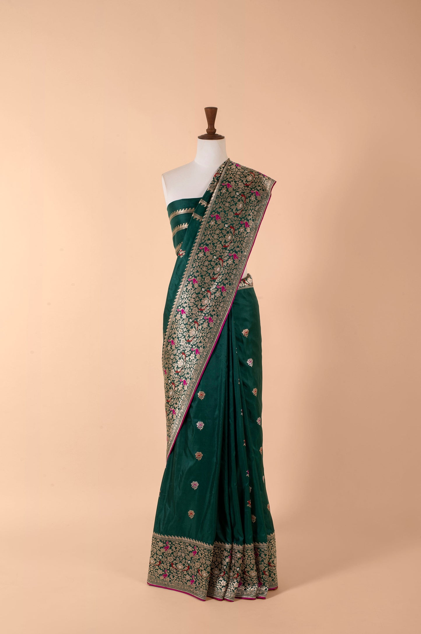 Handwoven Bottle Green Silk Saree