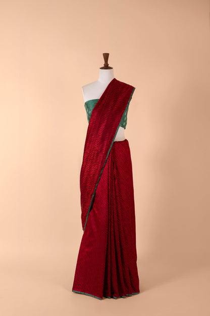 Handwoven Red Satin Silk Sari