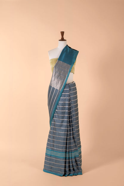 Gunmetal Gray Striped Saree