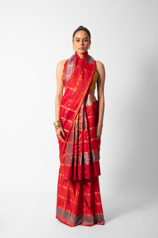 Crimson Red Colorblock Saree