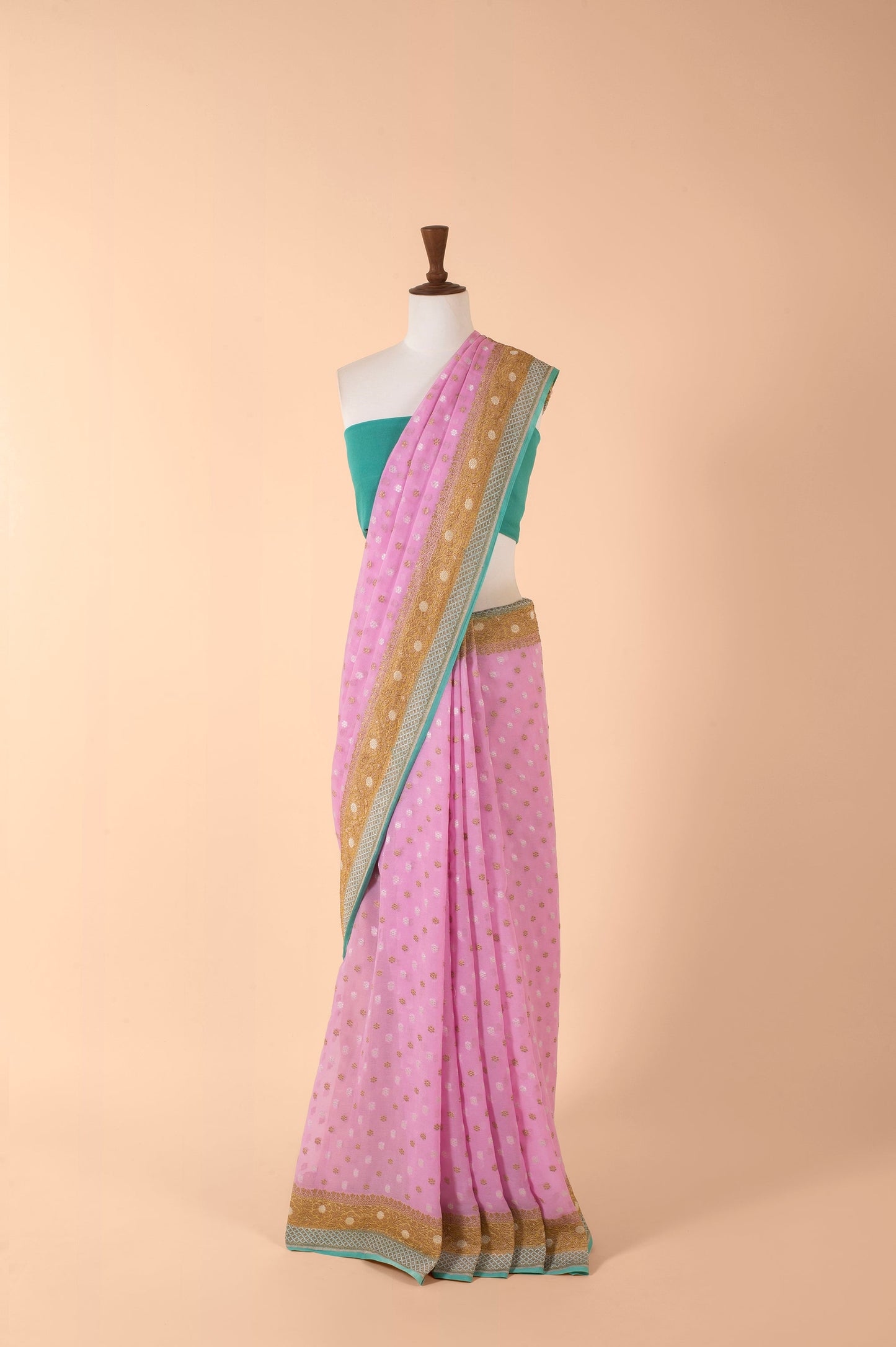 Handwoven Pink Georgette Sari