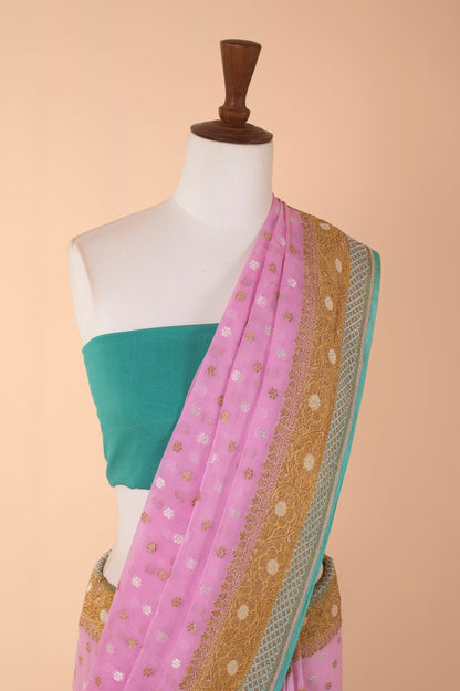 Handwoven Pink Georgette Sari