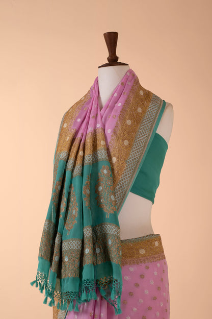 Handwoven Pink Georgette Sari