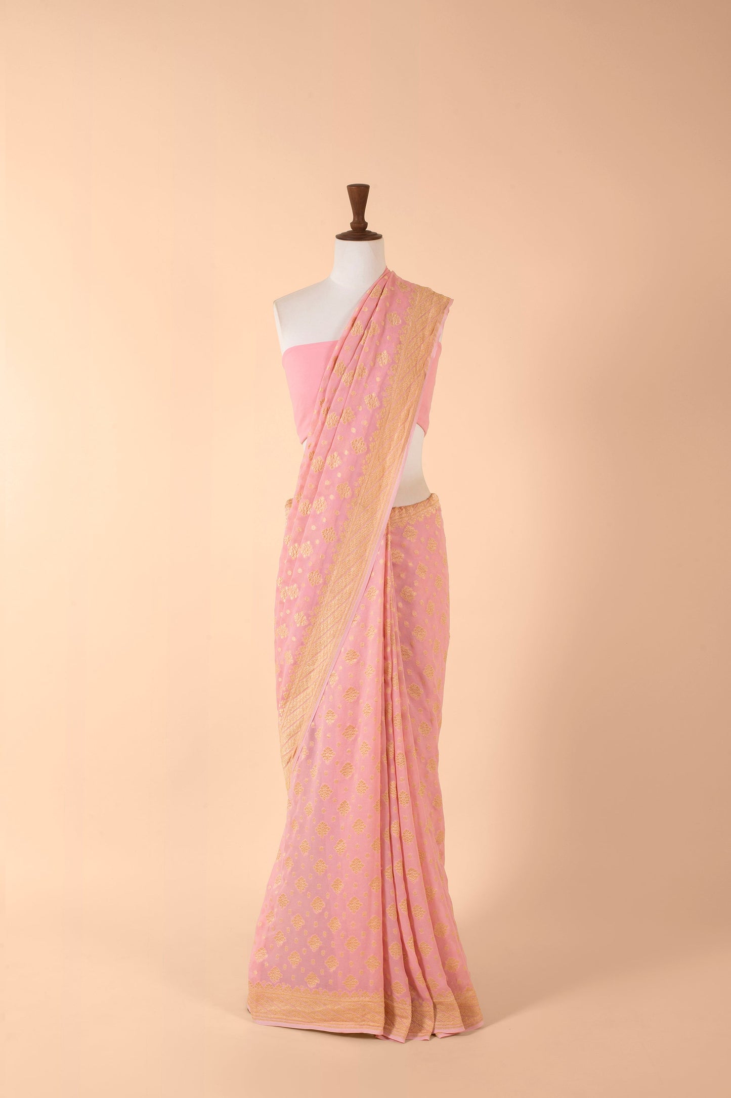 Handwoven Pink Georgette Sari