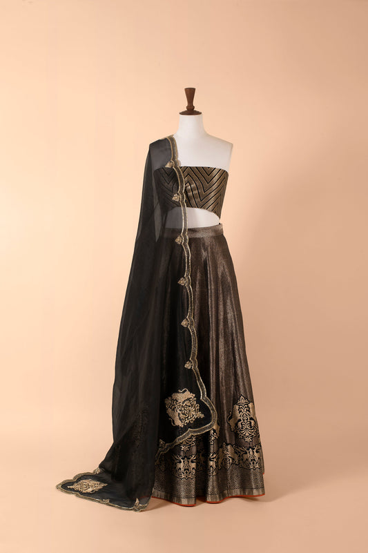 Handwoven Black Silk Lehenga