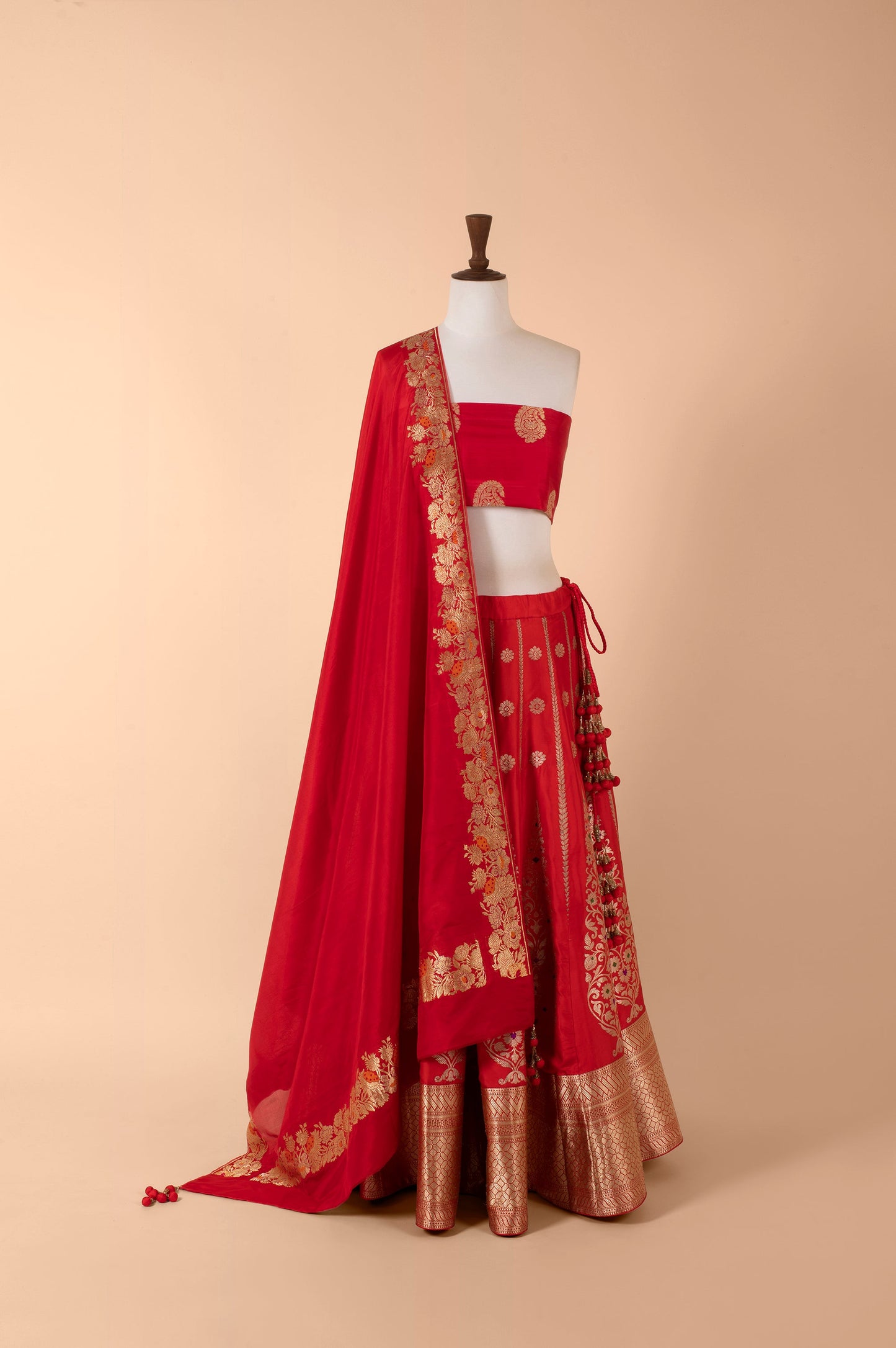 Handwoven Red Silk Lehenga