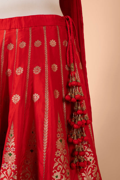 Handwoven Red Silk Lehenga